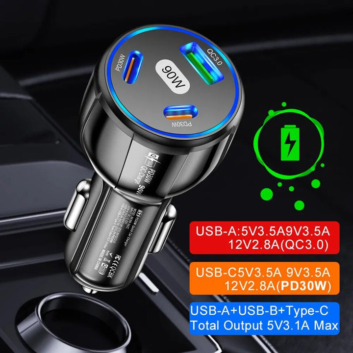 3-Port 90W Fast Car Charger