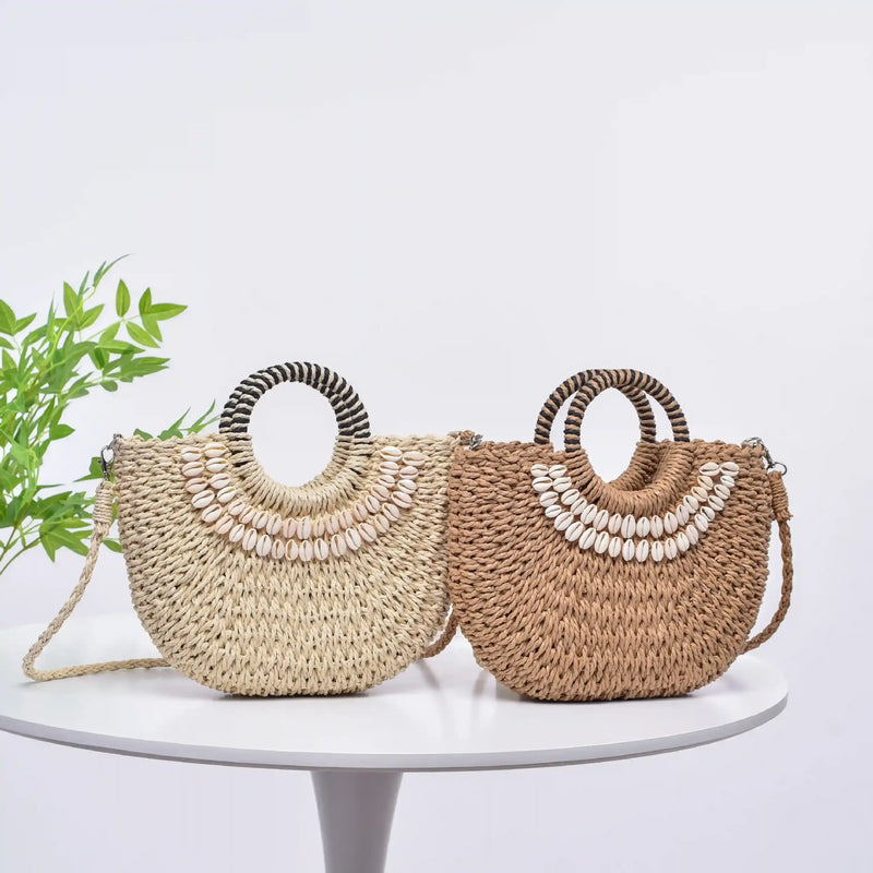 Handmade woven seashell crossbody handbag, view 5 - MRSLM