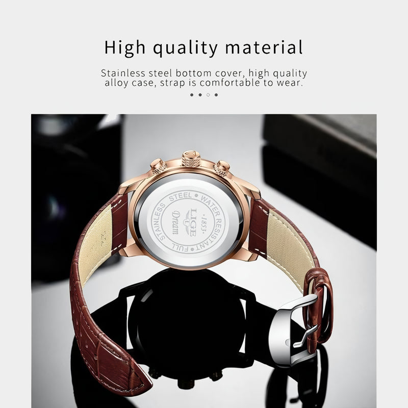 men's leather quartz watch, view 11 - MRSLM