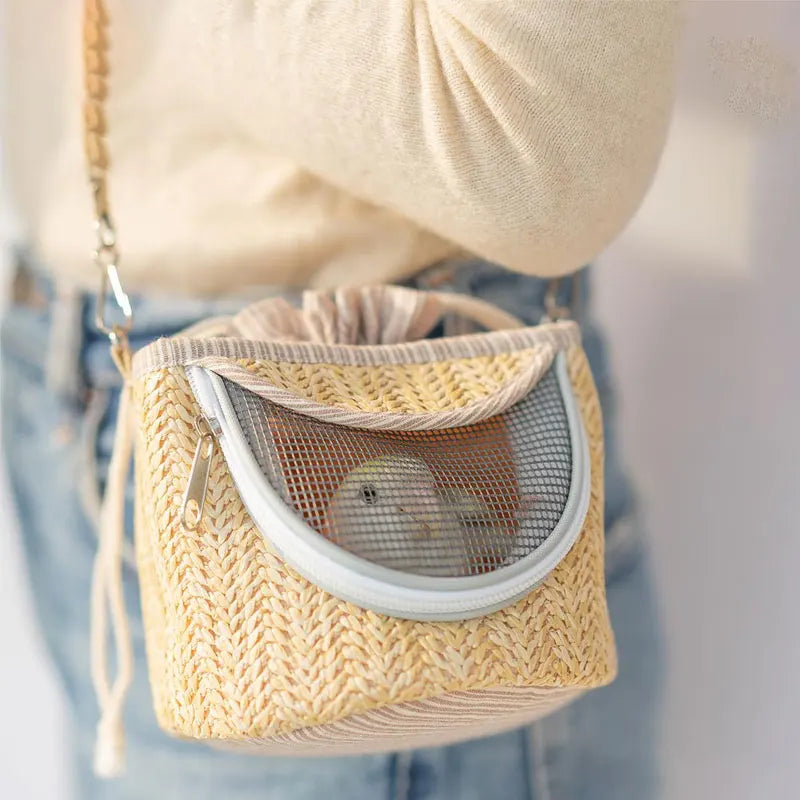 straw-woven parrot backpack cage, view 5 - MRSLM