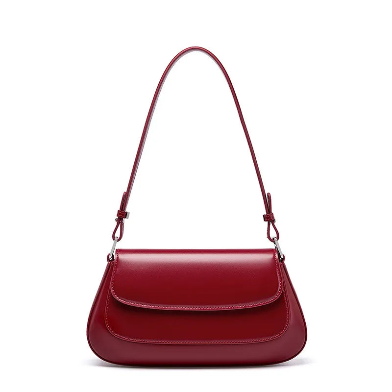 Bolsa de ombro vintage de luxo em couro genuíno para mulheres – Bolsa de couro bovino de alta qualidade
