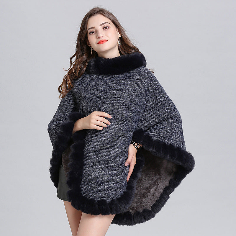 Women's knit cape shawl with batwing sleeves, view 2 - MRSLM