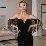 Tassel bandage bodycon mini dress, view 2 - MRSLM