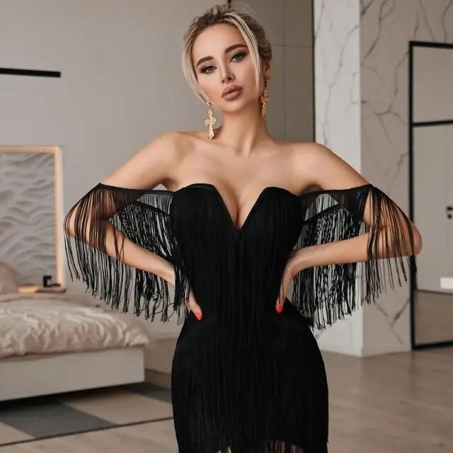 Tassel bandage bodycon mini dress, view 2 - MRSLM