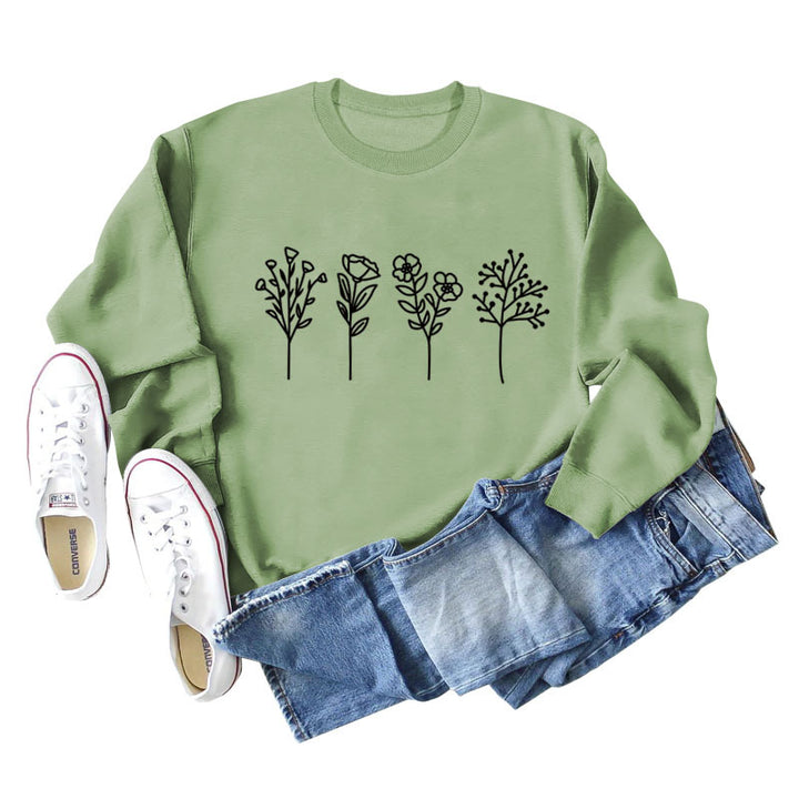 Four Flowers Printed Casual Long Sleeve Sweatshirt