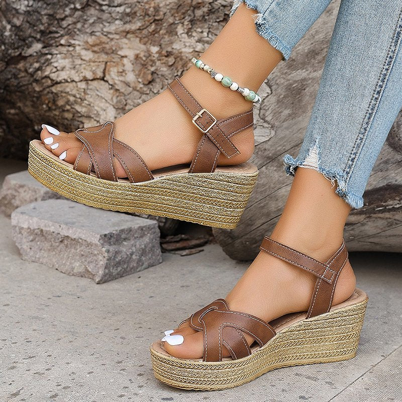 women's cross strap wedge sandals, view 3 - MRSLM