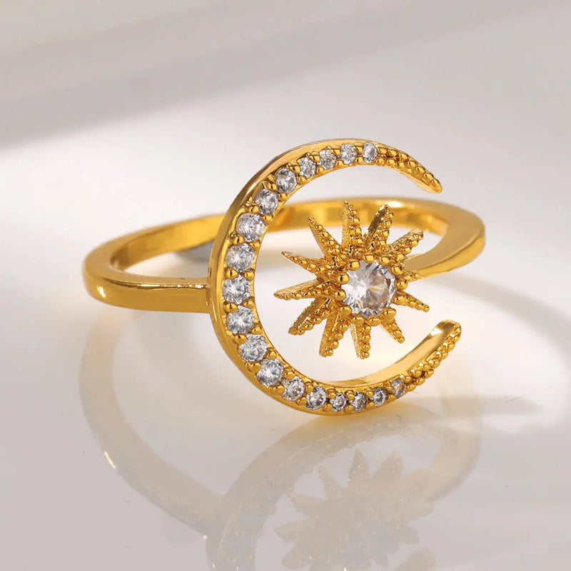 gold sun moon ring, view 4 - MRSLM