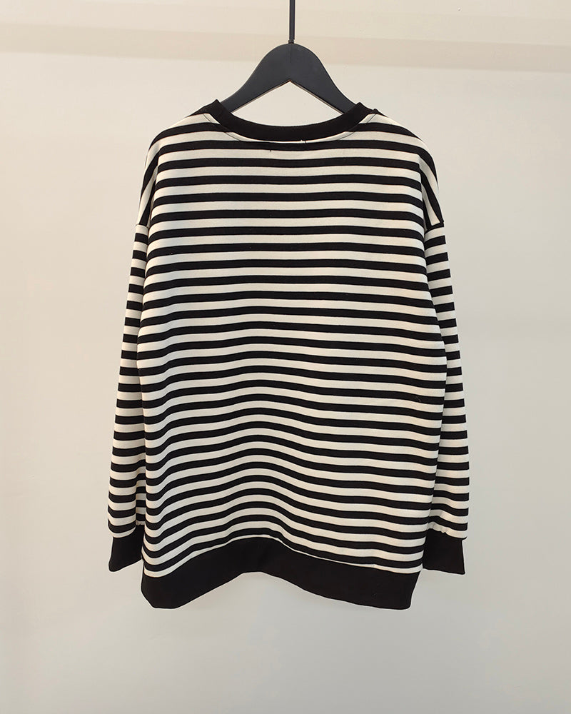 Yiyiyouni Strickpullover, dick, lässig, gestreift, Damen