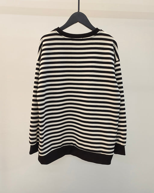 women's thick knit striped pullover sweater, view 3 - MRSLM
