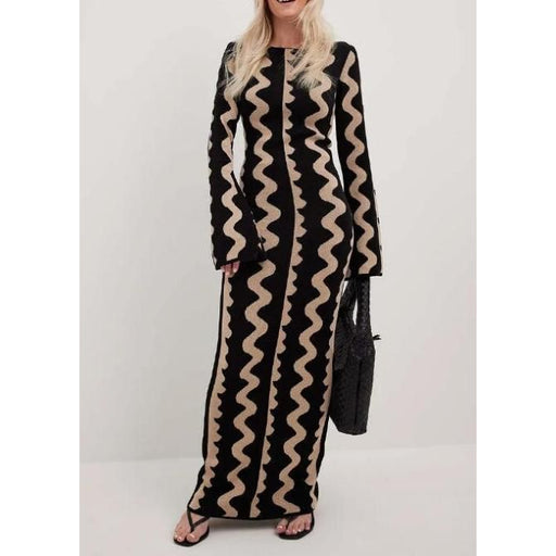 Striped knit O-neck midi dress, view 2 - MRSLM
