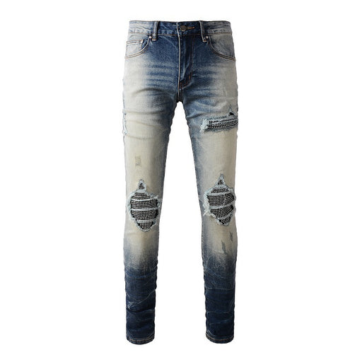men's hole patch washed blue jeans, view 5 - MRSLM