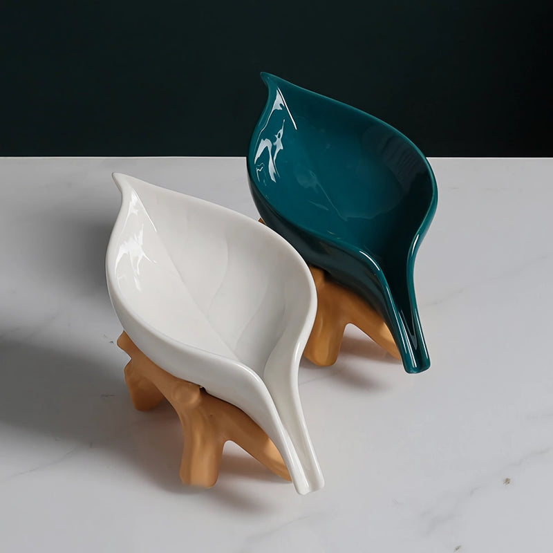 ceramic leaf soap holder with base, view 9 - MRSLM