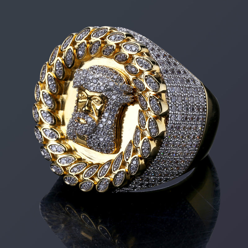 men's zircon filled hip-hop gold ring - MRSLM