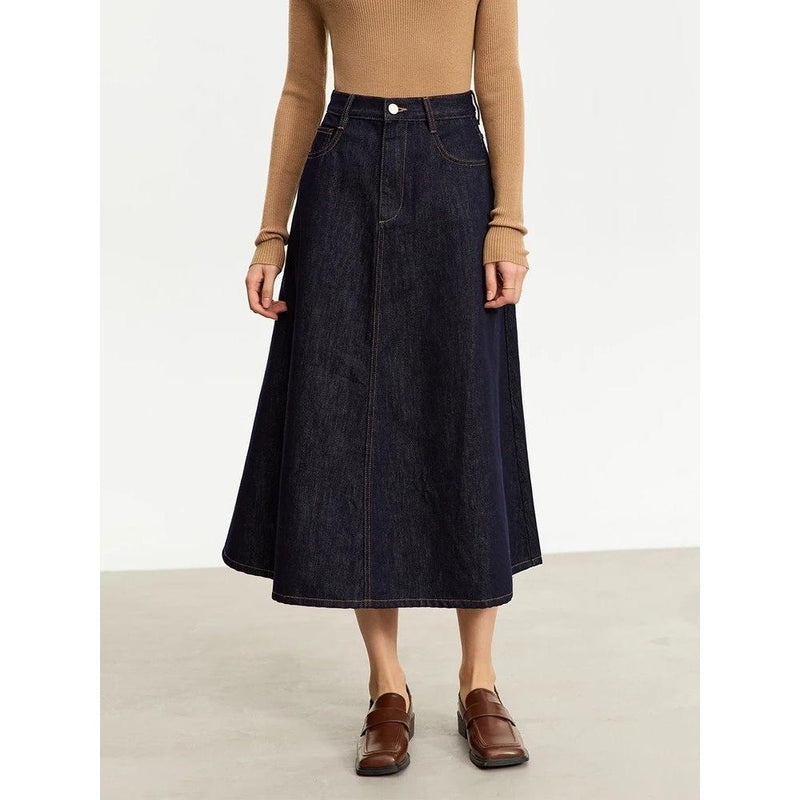 women's a-line denim skirt, view 3 - MRSLM