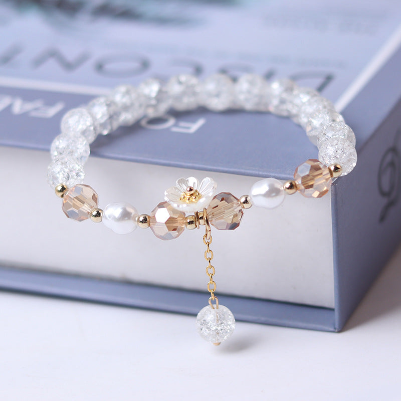 purple beaded white flower bracelet, view 13 - MRSLM