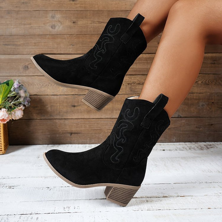 Plus Size Square Heel Round Head V Cut Women's Mid Boots