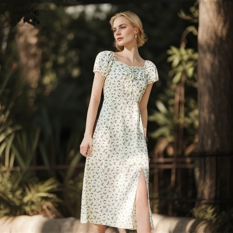 Vestido de chiffon floral romântico de verão