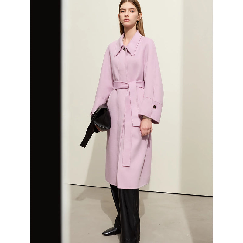 women's long wool coat with belt, view 3 - MRSLM