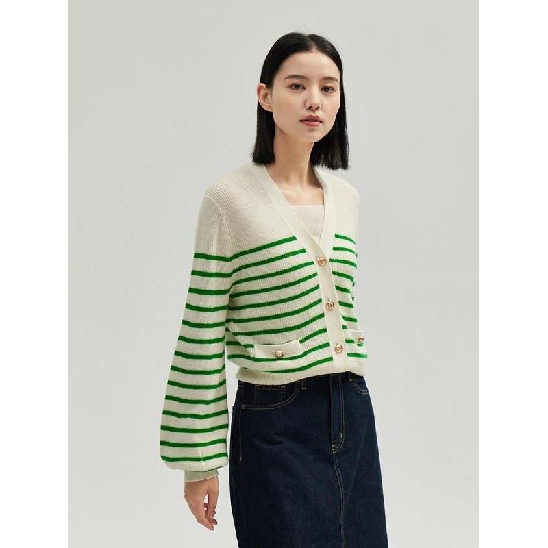 100% Wool Striped Cardigan for Women