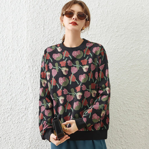 retro floral print loose-fit sweatshirt, view 2 - MRSLM