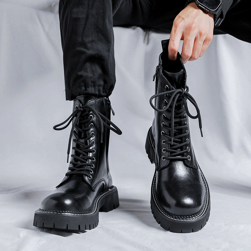 men's vintage leather ankle boots, black, view 7 - MRSLM
