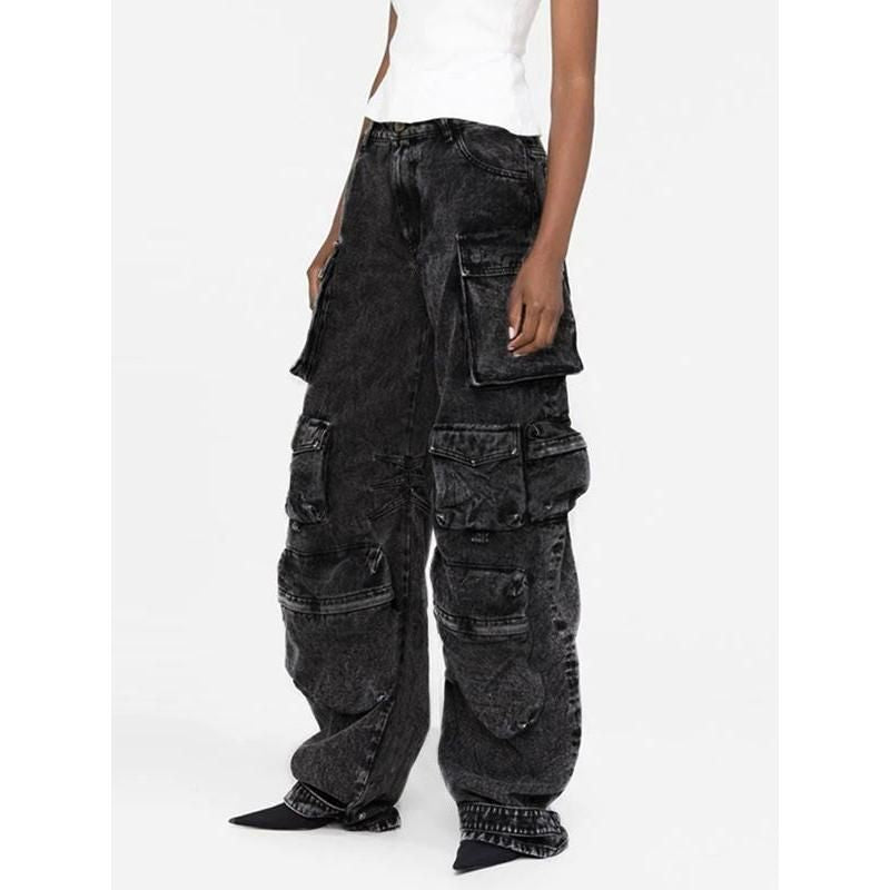 Calça jeans casual camuflada de cintura alta