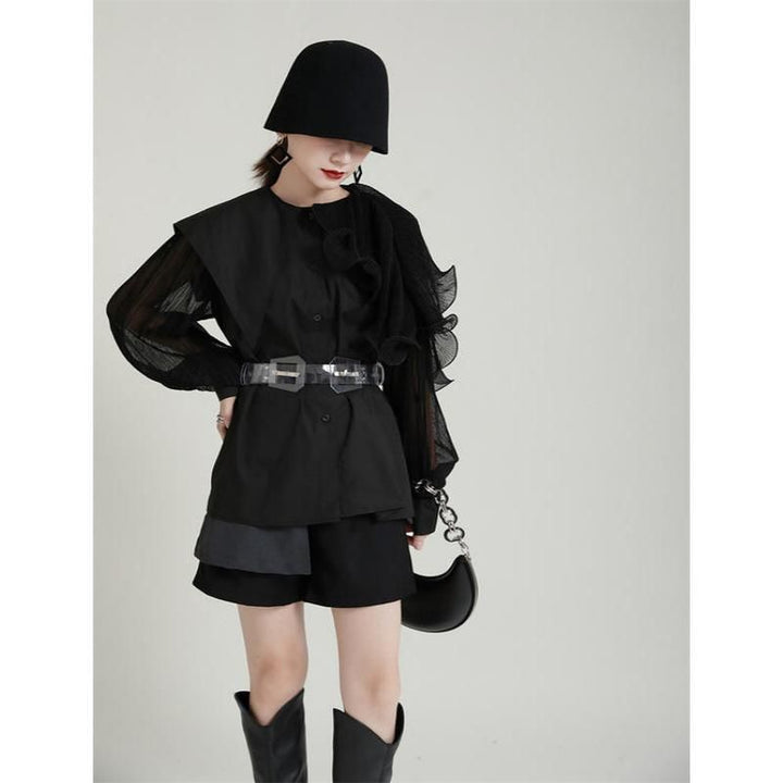 Green Pleated Belted Blouse