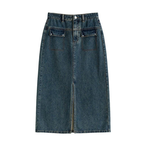 vintage washed cotton denim skirt, view 2 - MRSLM