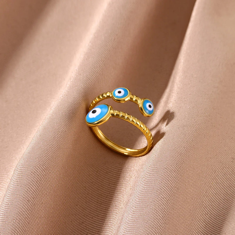 gold evil eye stainless steel ring, view 5 - MRSLM