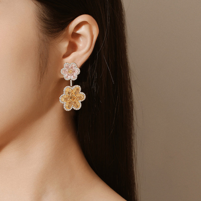 double flower gold plated earrings - MRSLM