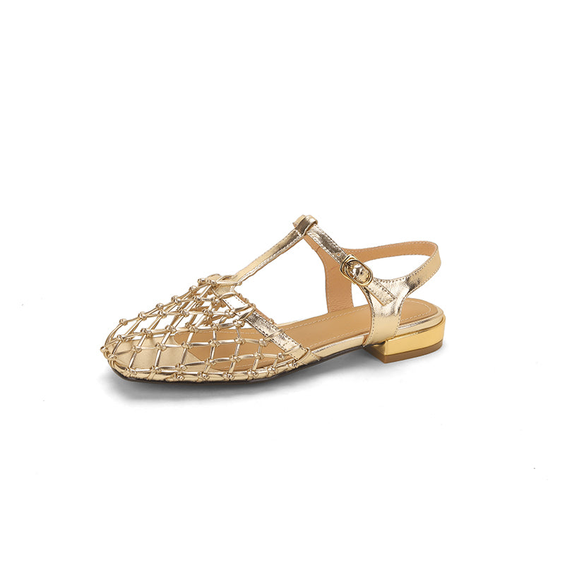 summer leather gladiator sandals with low heel, view 2 - MRSLM
