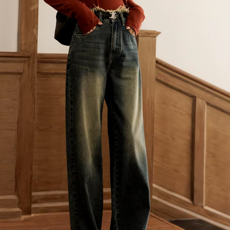 high waist vintage straight denim pants - MRSLM