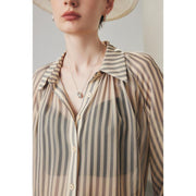 women's striped silk casual shirt, view 7 - MRSLM