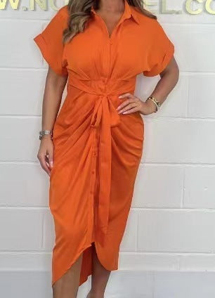 Einteiliges Kleid in Unifarbe mit kurzen Ärmeln für Damen