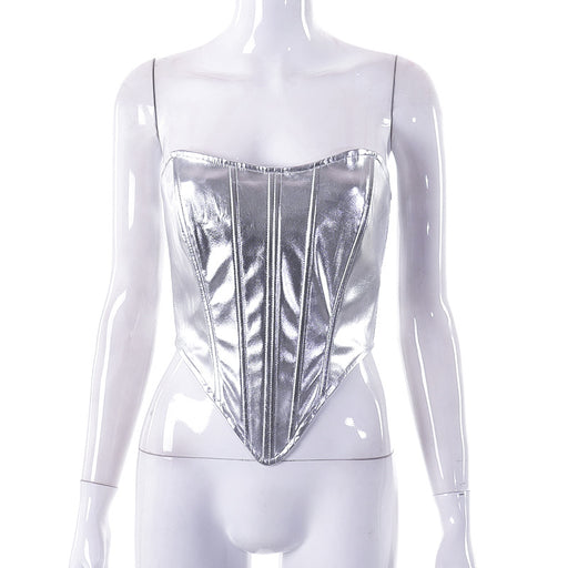 women's metallic lace-up crop top, view 4 - MRSLM