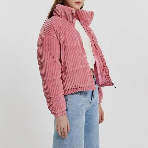 Pink striped corduroy turtleneck puffer jacket - MRSLM