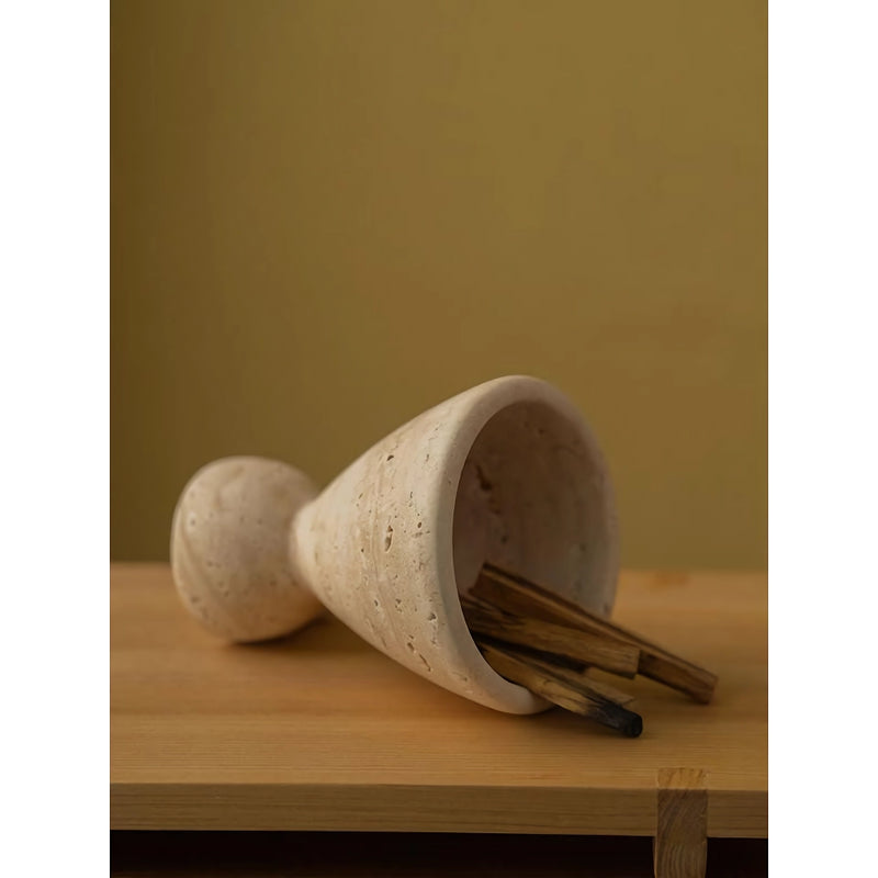 handcrafted travertine stone incense burner, view 5 - MRSLM