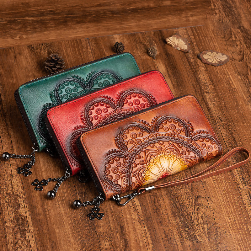 long cowhide leather women's wallet, view 2 - MRSLM