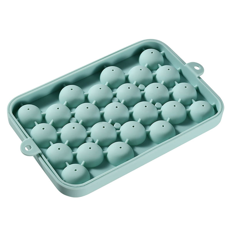Forma de silicone para cubos de gelo com 25 compartimentos e tampa.