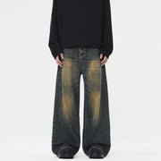 men's straight stone washed jeans - MRSLM