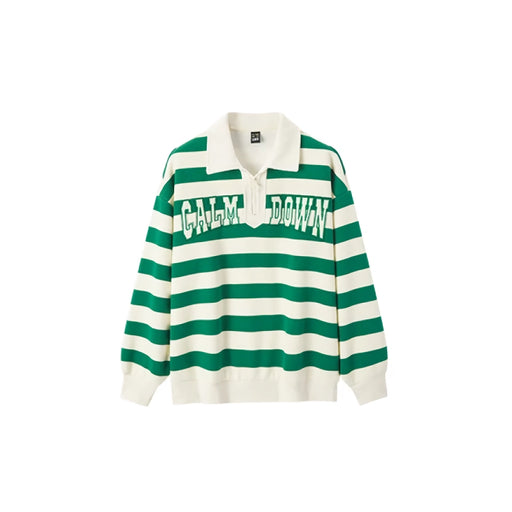 oversized waffle striped polo collar sweatshirt, view 2 - MRSLM
