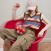 striped v-neck knitted vest, view 3 - MRSLM
