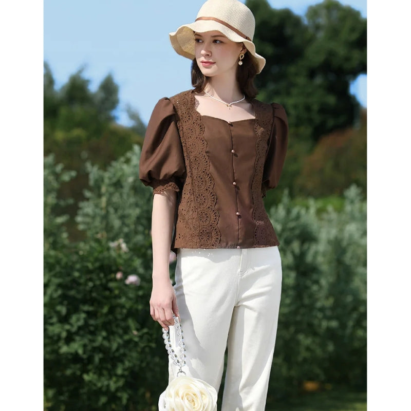 french vintage square neck blouse, view 3 - MRSLM