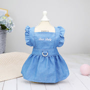 denim dog dress with tutu skirt, view 3 - MRSLM