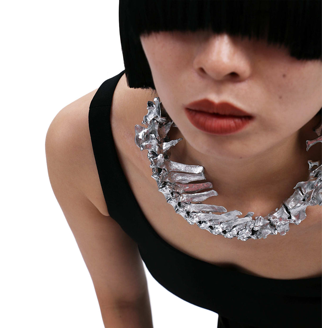 Alien Punk Future Bone Chain Exaggerated Couple Silver Necklace