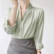 women's v-neck satin shirt top - MRSLM
