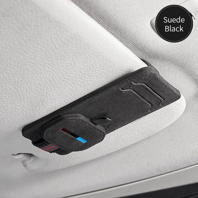 Multi-Function Suede Leather Car Sunglasses Holder with Magnetic Clip