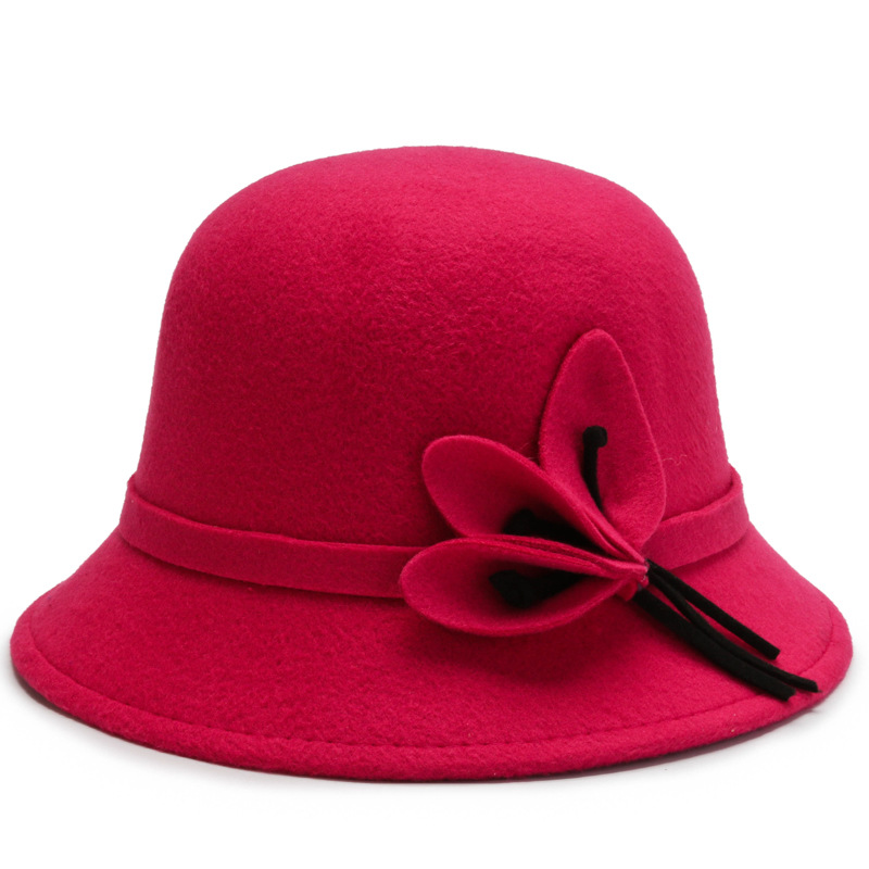 Feuilles Bord Fedoras Feutre Chapeaux pour Femmes 57cm Mode Polyester Chapeau Casquettes Dames Église Chapeaux avec Fourrure LQJ01140