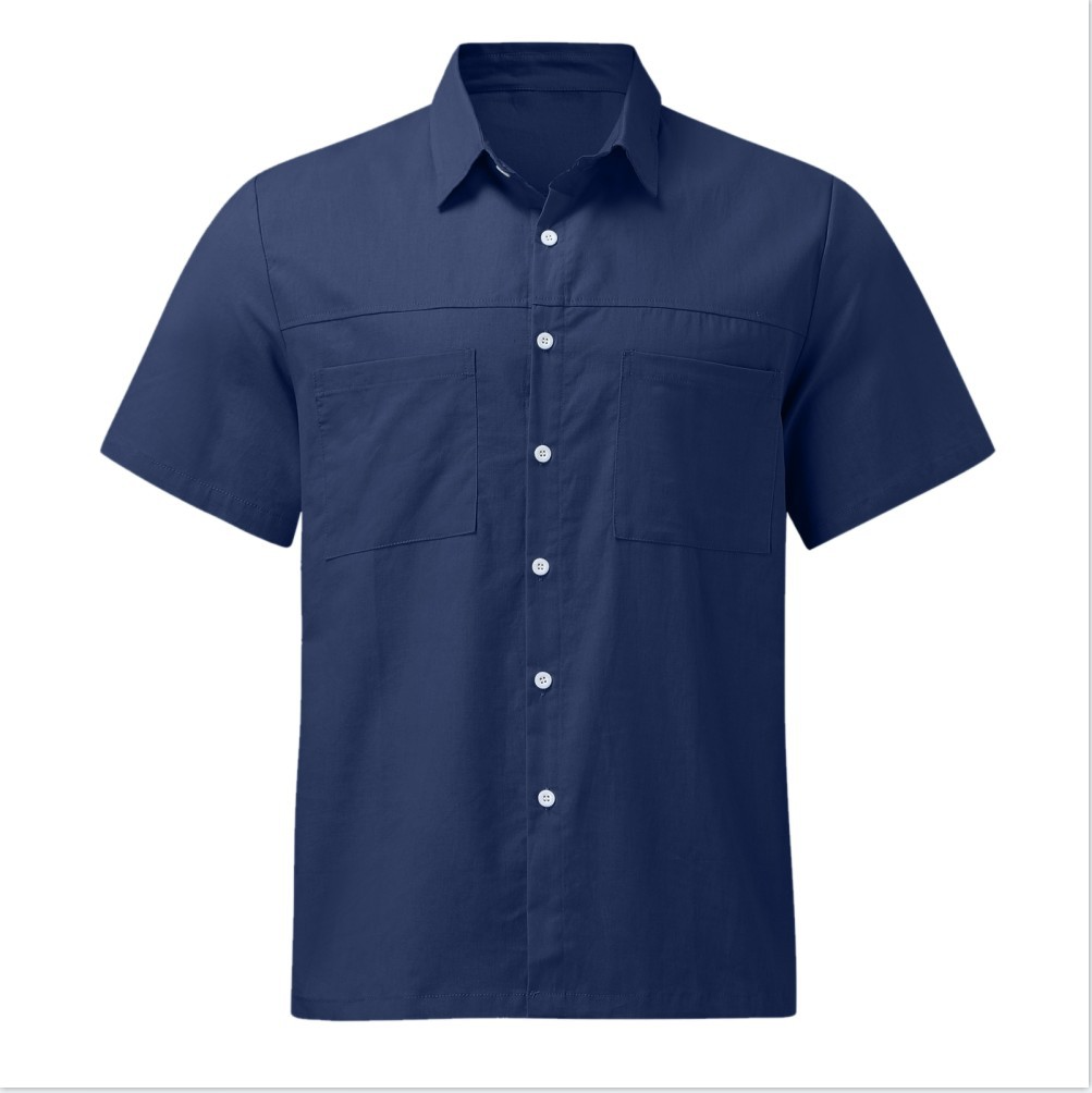 Mens Casual 100% Cotton Solid Color Breathable Short Sleeve Shirts