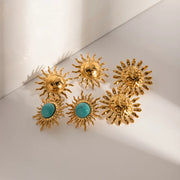 Turquoise sunflower dangle earrings, view 5 - MRSLM